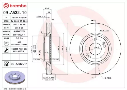 Remschijf BREMBO 09.A532.11)