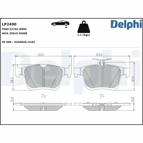 Brake Pad Set, disc brake DELPHI LP2490)