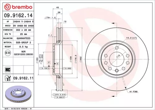 Remschijf BREMBO 09.9162.11)