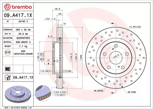 Remschijf BREMBO 09.A417.1X)