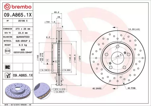 Remschijf BREMBO 09.A865.1X)