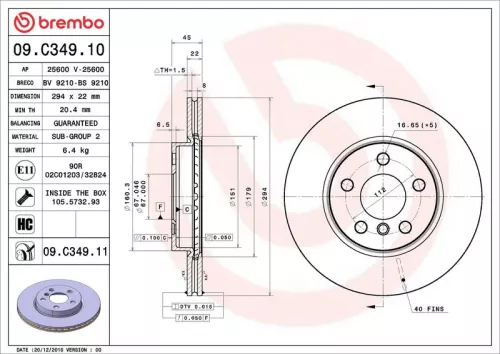 Remschijf BREMBO 09.C349.11)