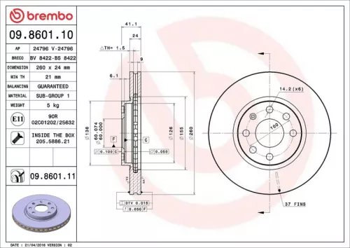 Remschijf BREMBO 09.8601.11)