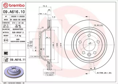Remschijf BREMBO 09.A616.11)