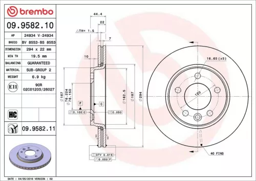 Remschijf BREMBO 09.9582.11)
