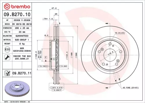 Remschijf BREMBO 09.B270.11)