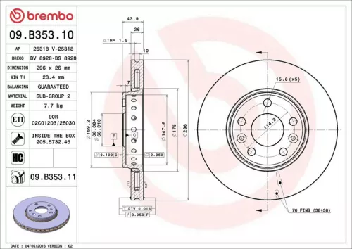 Brake Disc BREMBO 09.B353.11)