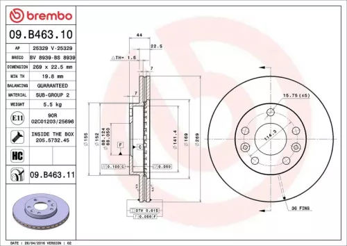 Remschijf BREMBO 09.B463.11)