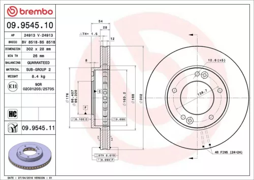 Remschijf BREMBO 09.9545.11)