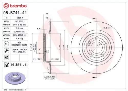 Remschijf BREMBO 08.B741.41)