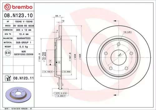 Remschijf BREMBO 08.N123.11)