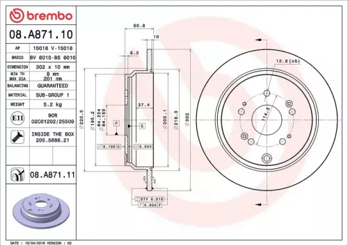 Remschijf BREMBO 08.A871.11)