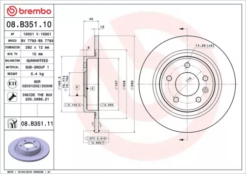 Remschijf BREMBO 08.B351.11)