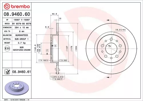 Remschijf BREMBO 08.9460.61)
