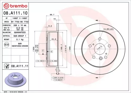 Remschijf BREMBO 08.A111.11)