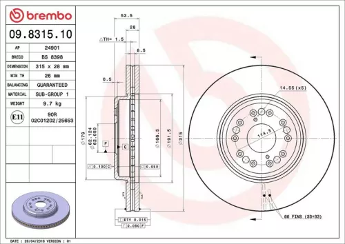 Remschijf BREMBO 09.8315.10)
