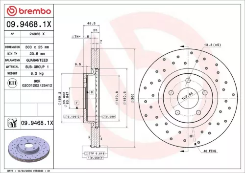 Brake Disc BREMBO 09.9468.1X)