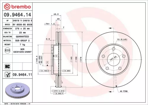 Brake Disc BREMBO 09.9464.11)