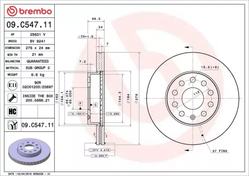 Brake Disc BREMBO 09.C547.11)
