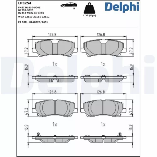 Remblokkenset, schijfrem DELPHI LP3254)
