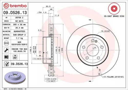Remschijf BREMBO 09.D526.13)