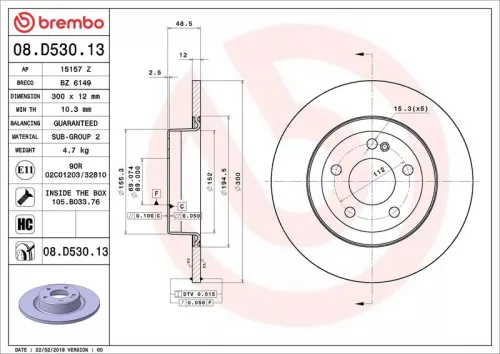Remschijf BREMBO 08.D530.13)
