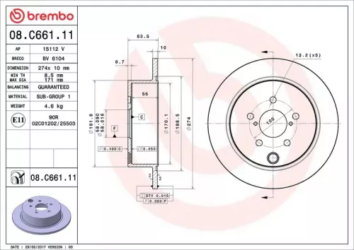 Remschijf BREMBO 08.C661.11)