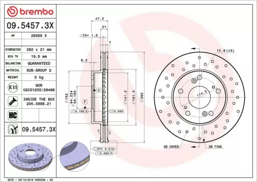 Remschijf BREMBO 09.5457.3X)