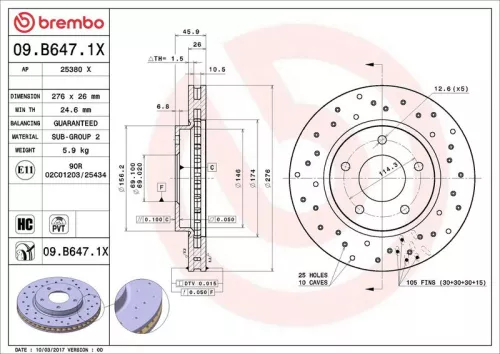 Remschijf BREMBO 09.B647.1X)