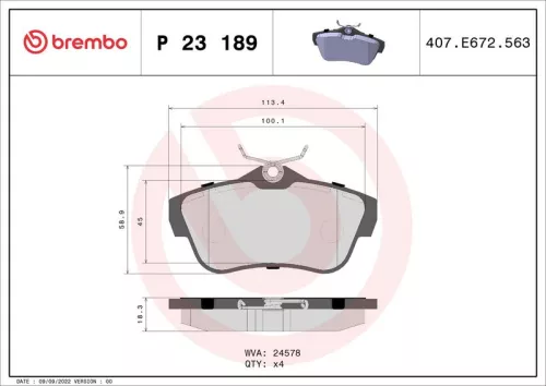 Brake Pad Set, disc brake BREMBO P 23 189)