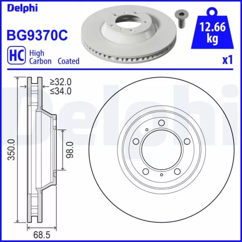 Remschijf DELPHI BG9370C)