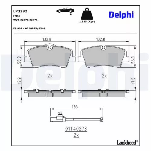Remblokkenset, schijfrem DELPHI LP3292)