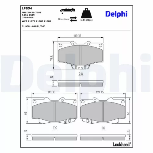 Brake Pad Set, disc brake DELPHI LP854)