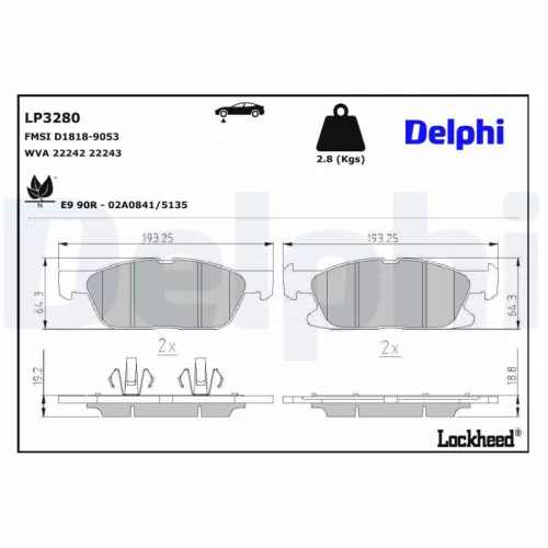 Remblokkenset, schijfrem DELPHI LP3280)