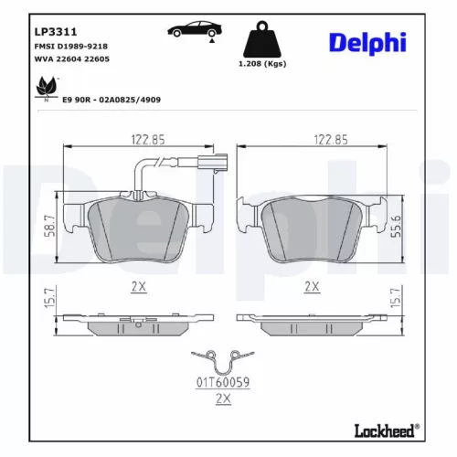 Remblokkenset, schijfrem DELPHI LP3311)