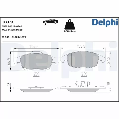 Remblokkenset, schijfrem DELPHI LP2101)