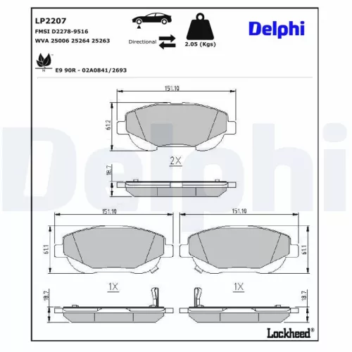 Remblokkenset, schijfrem DELPHI LP2207)