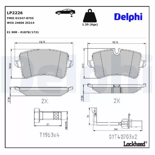 Brake Pad Set, disc brake DELPHI LP2226)