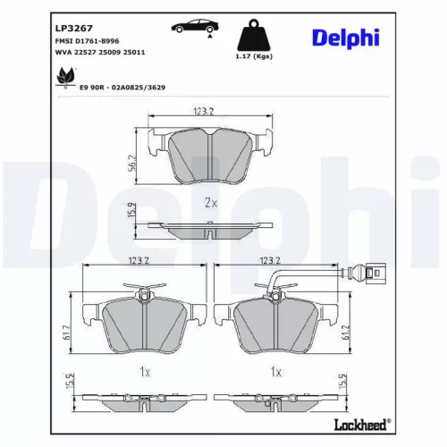 Brake Pad Set, disc brake DELPHI LP3267)