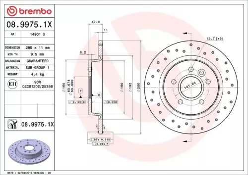 Brake Disc BREMBO 08.9975.1X)