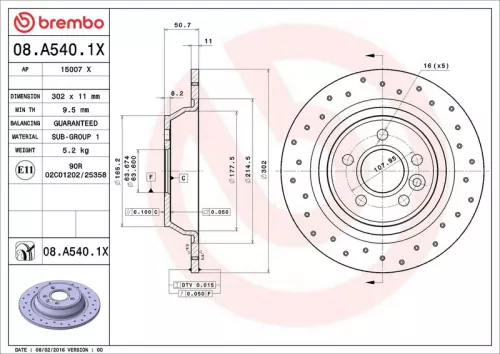 Remschijf BREMBO 08.A540.1X)