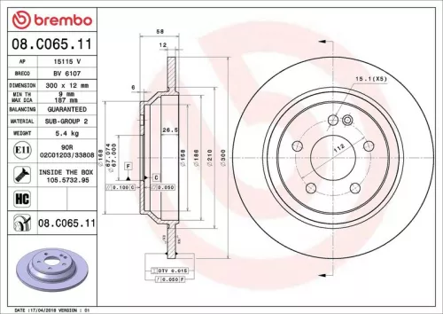 Remschijf BREMBO 08.C065.11)