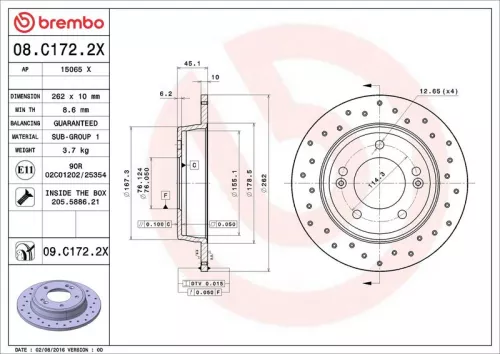 Remschijf BREMBO 08.C172.2X)