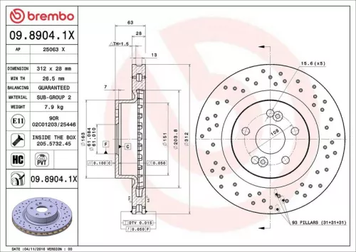 Remschijf BREMBO 09.8904.1X)