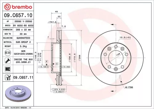 Remschijf BREMBO 09.C657.11)