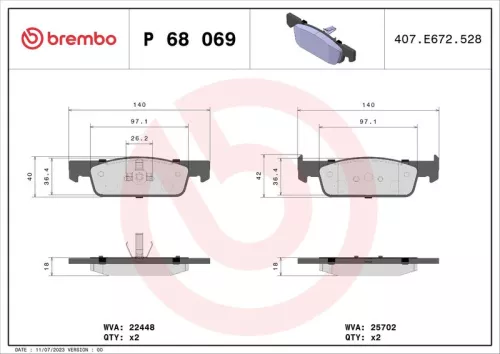 Remblokkenset, schijfrem BREMBO P 68 069)