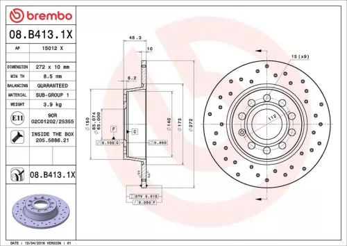 Brake Disc BREMBO 08.B413.1X)