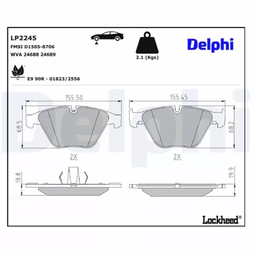 Remblokkenset, schijfrem DELPHI LP2245)