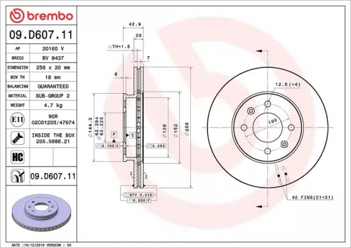 Remschijf BREMBO 09.D607.11)