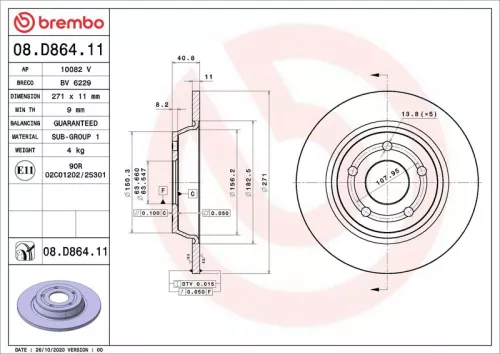 Remschijf BREMBO 08.D864.11)